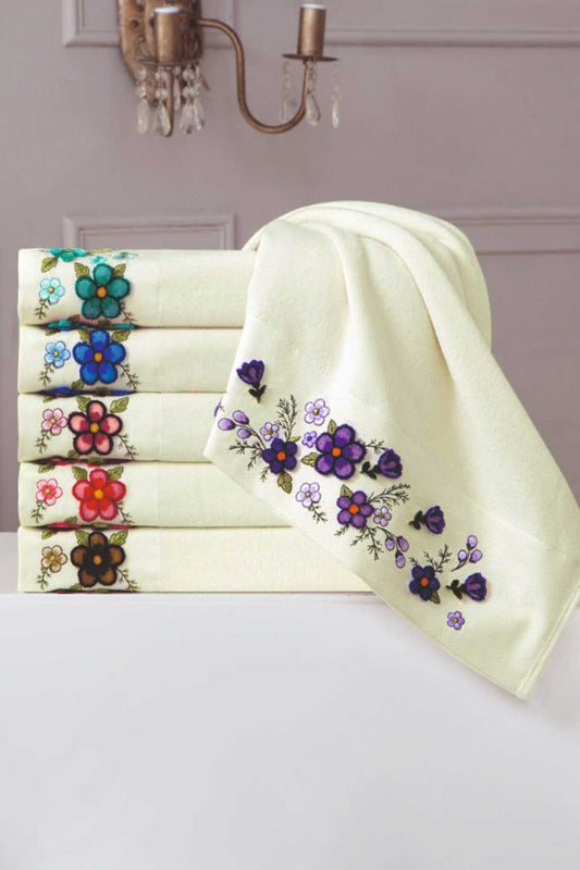 Fiesta Nakışlı El-Yüz Havlusu Soft Kadife Taftink Motif 7 50x90