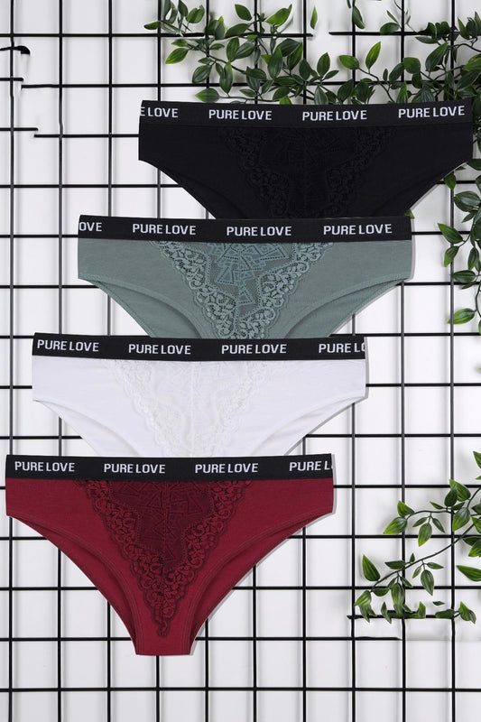 Koza Kadın Slip Külot Bikini Beli Yazılı Dantelli
