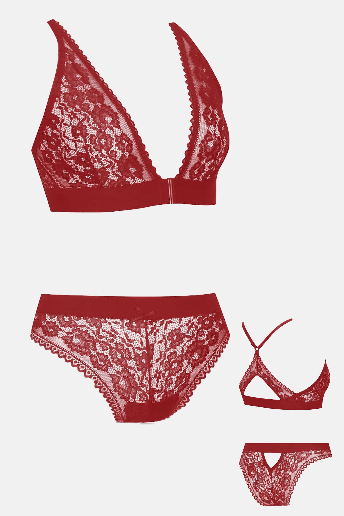 Koza Kadın Transparan Desteksiz Sütyen Külot Takım