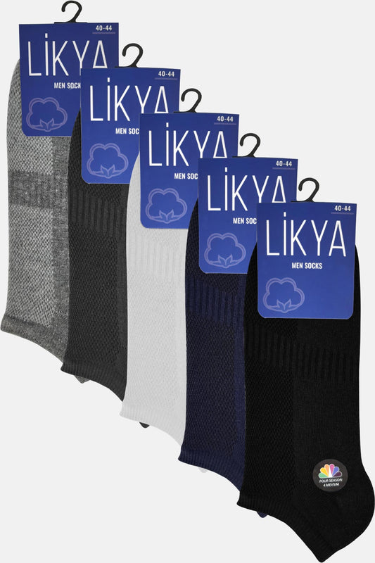 Likya Erkek Pamuklu Lastikli Patik Çorap - Düz