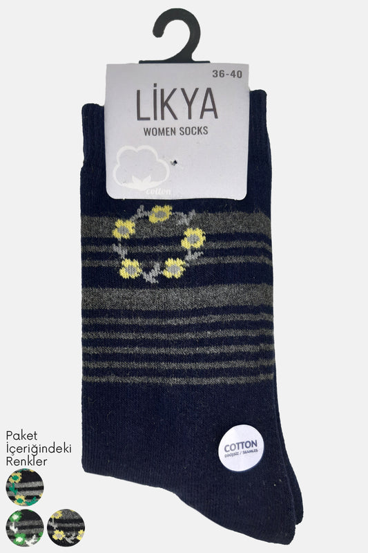 Likya Kadın Havlu Pamuklu Soket Çorap - Desenli