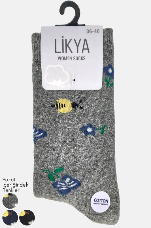 Likya Kadın Havlu Pamuklu Soket Çorap - Desenli