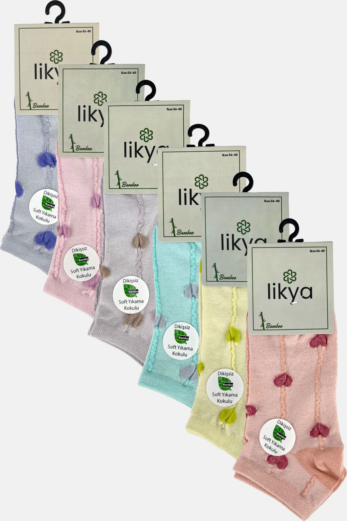 Likya Kadın Patik Çorap Bambu Kalp Desenli Çizgili