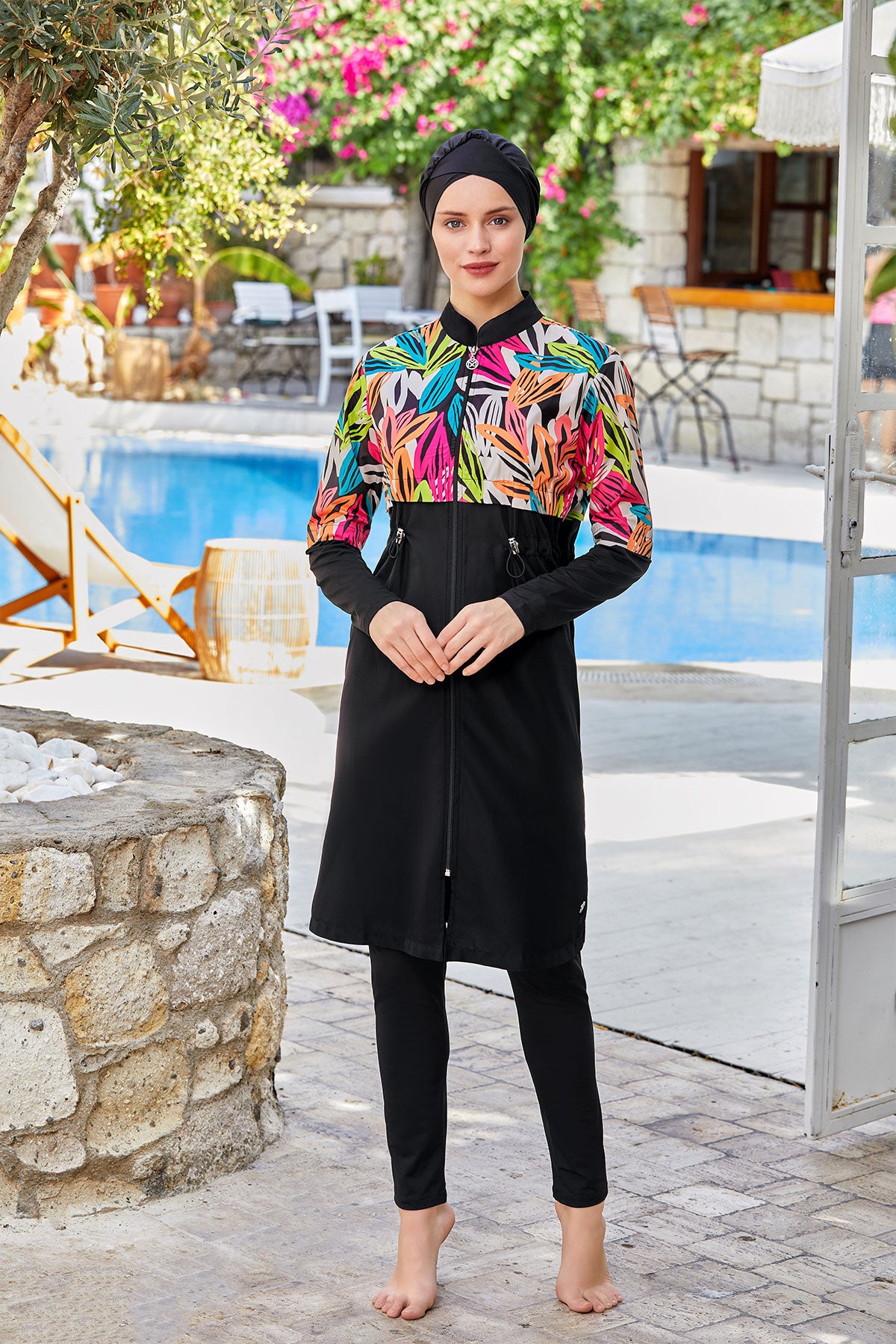 Maresiva Kadın Beatrice Tam Kapalı Tesettür Mayo Önü Yarım Fermuarlı