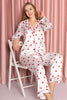 Nbb Kadın Pijama Takımı Gömlek Yaka Saten Kalp Desenli
