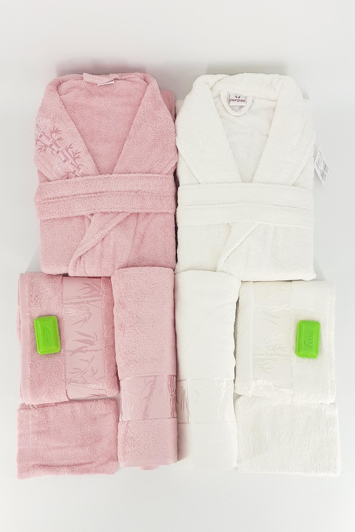 Nurpak Unisex Yetişkin Aile Bornoz Seti Bambu 10 Parça