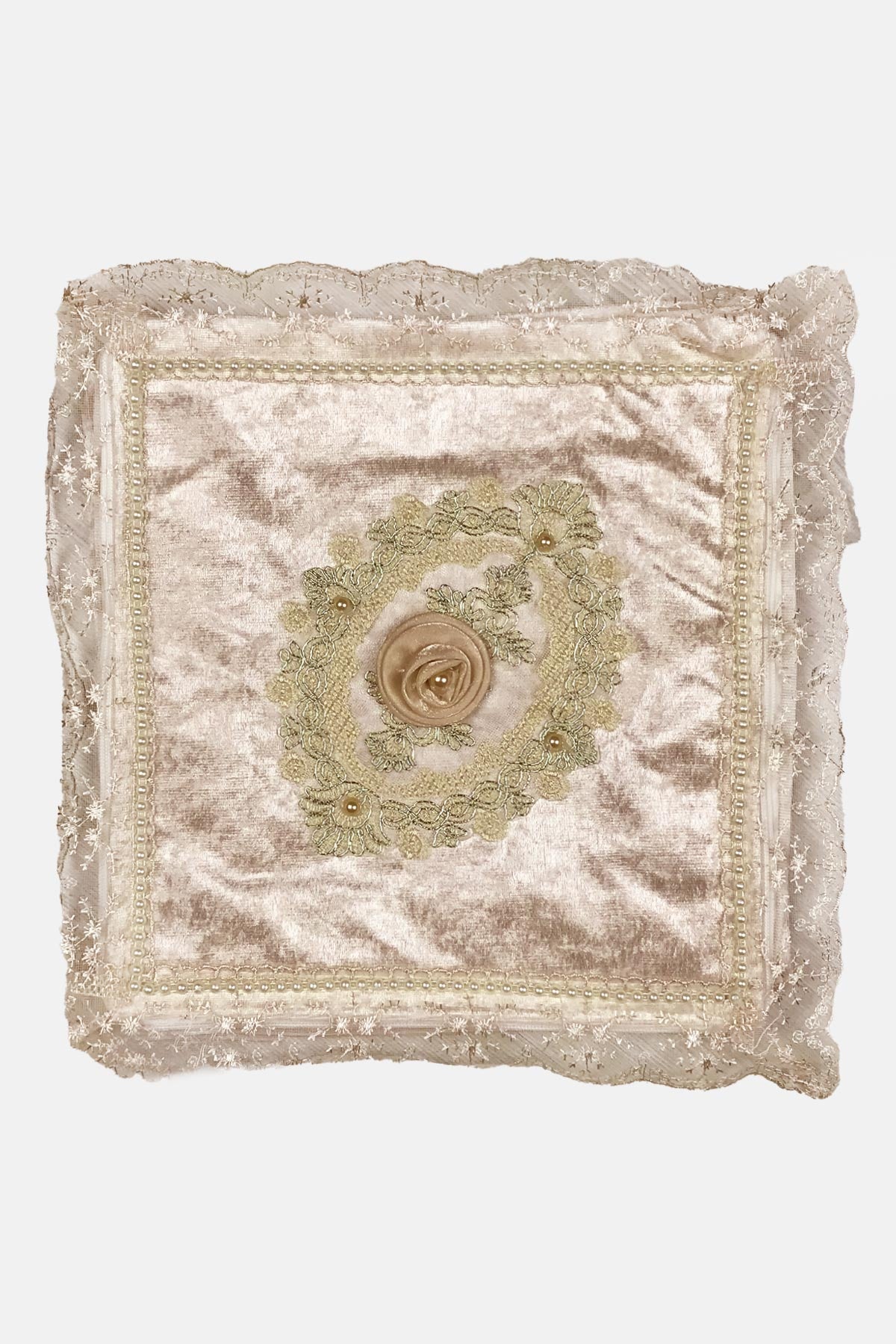 Palet Çeyiz Hurç Kadife Orta Boy Kenarları Güpür 40X40 Cm