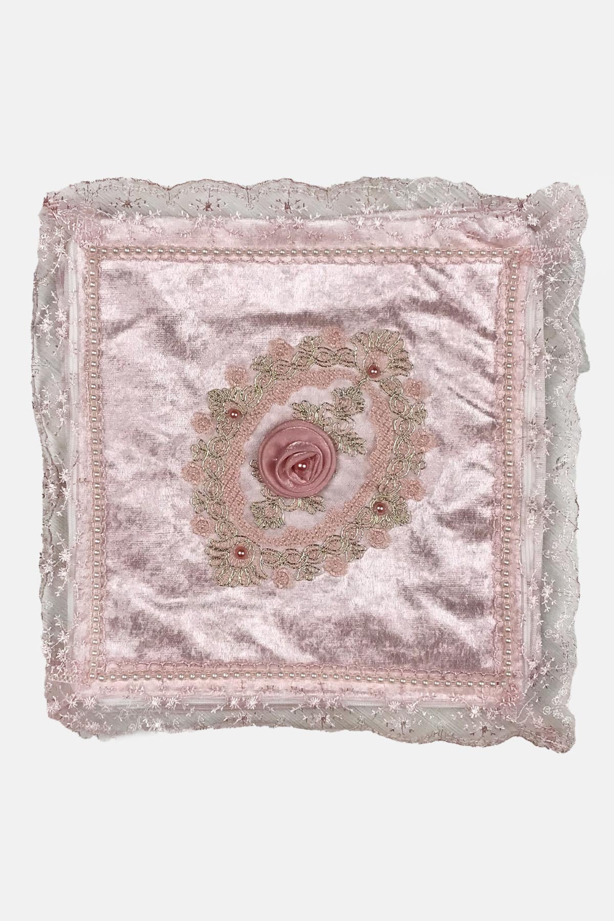 Palet Çeyiz Hurç Kadife Orta Boy Kenarları Güpür 40X40 Cm