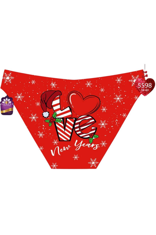 Papatya Kadın Bikini Külot Arka Yılbaşı Baskılı
