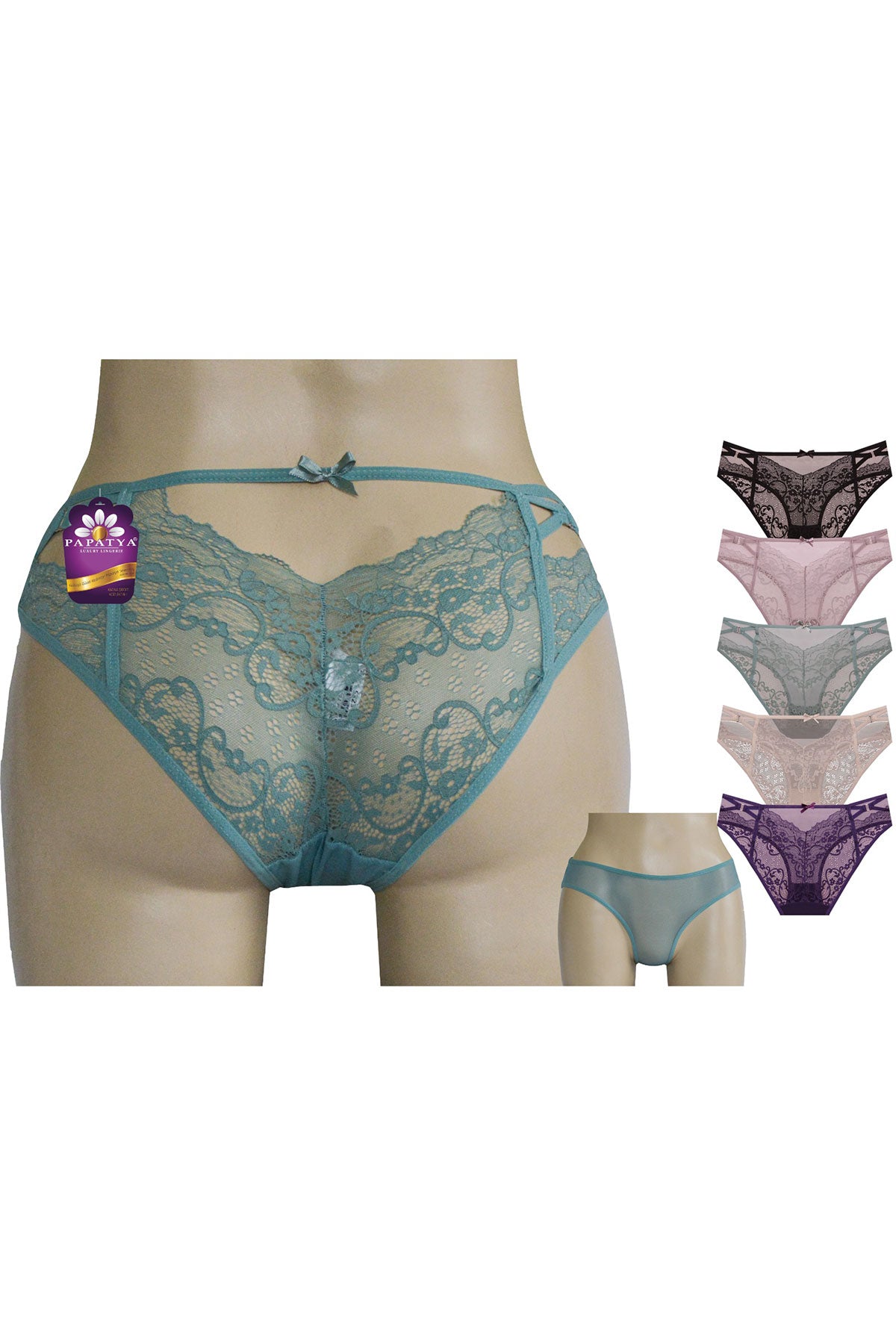 Papatya Kadın Bikini Külot Ön Tül Arka Bant Yanları Çapraz İpli