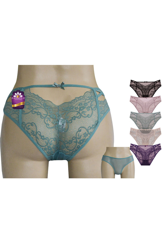 Papatya Kadın Bikini Külot Ön Tül Arka Bant Yanları Çapraz İpli