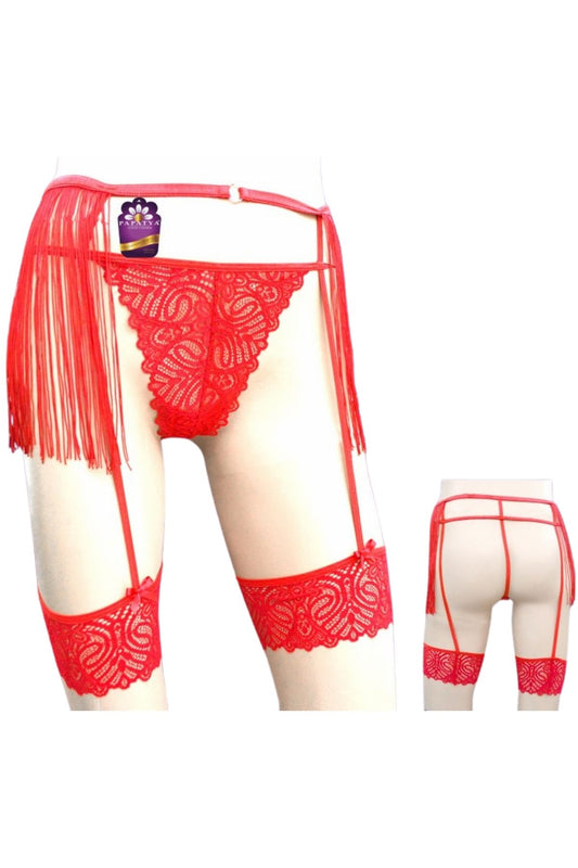 Papatya Kadın Tanga Külot Jartiyer Püsküllü Alt Bant Arka İp