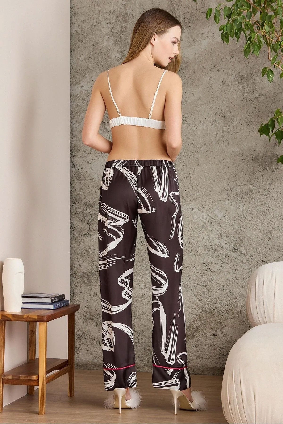 Pierre Cardin Kadın Boydan Düğmeli Saten Pijama Takımı