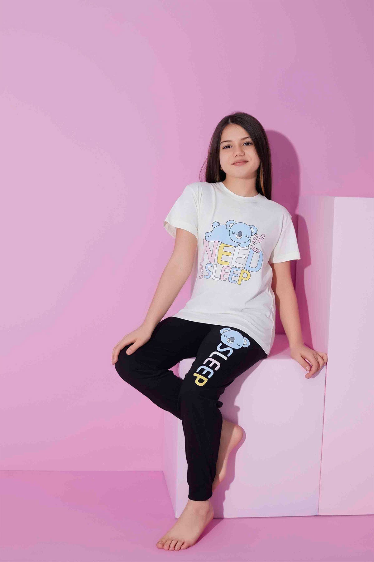 Pijamax Kız Çocuk Pijama Takımı Kısa Kollu Koala Baskılı