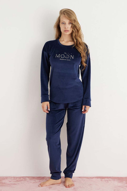 Pijamoni Kadın Pijama Takımı Fransız Kadife Yüksek Baskılı
