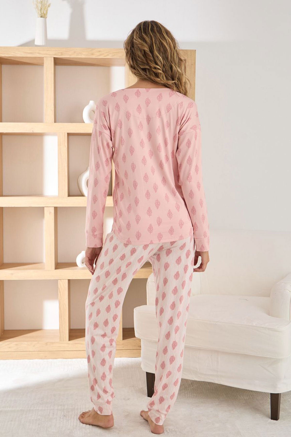 Pijamoni Kadın Pijama Takımı Uzun Kollu Bisiklet Yaka Sofia Desenli