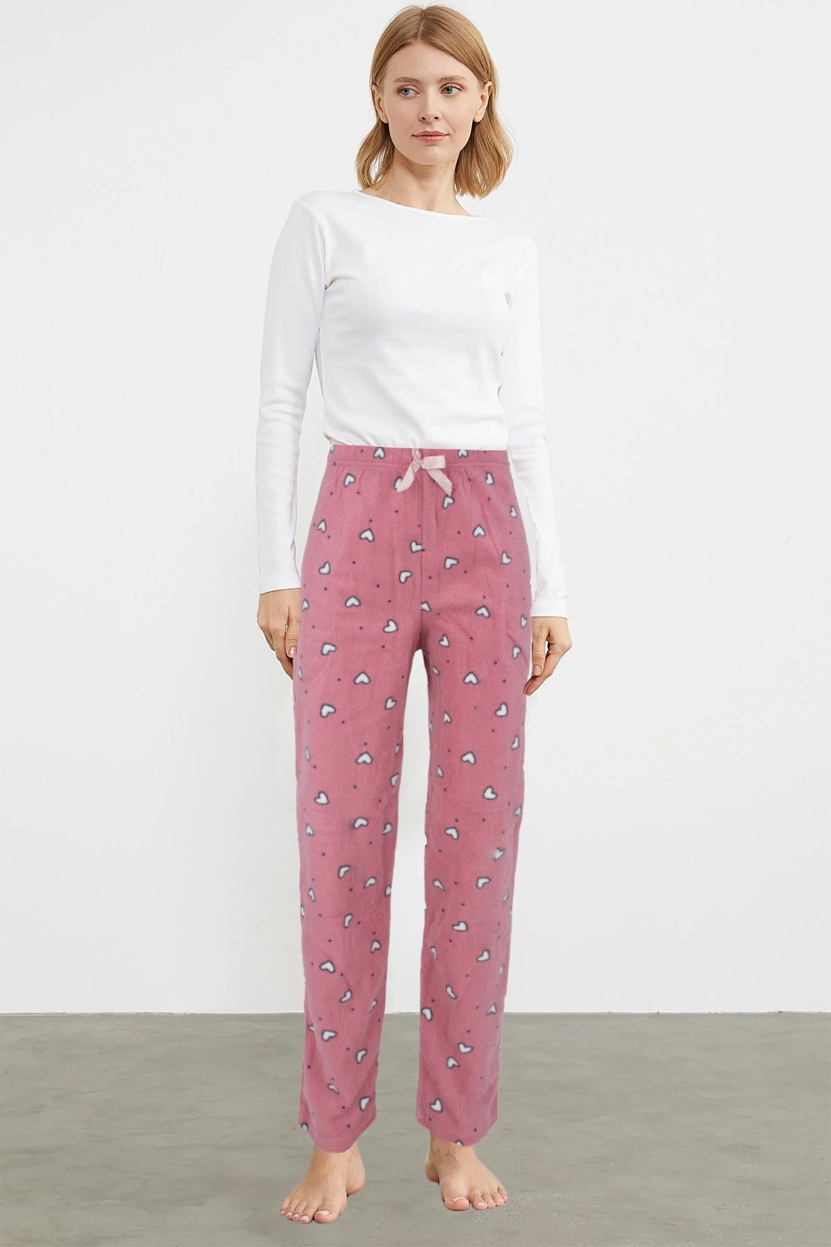 Pijamoni Kadın Tek Alt Pijama Cepli İnci Polar