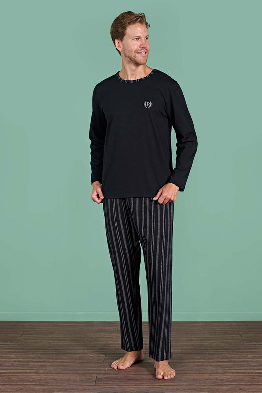Pınarca Erkek Pijama Takımı Uzun Kollu Altı Çizgili Pamuklu