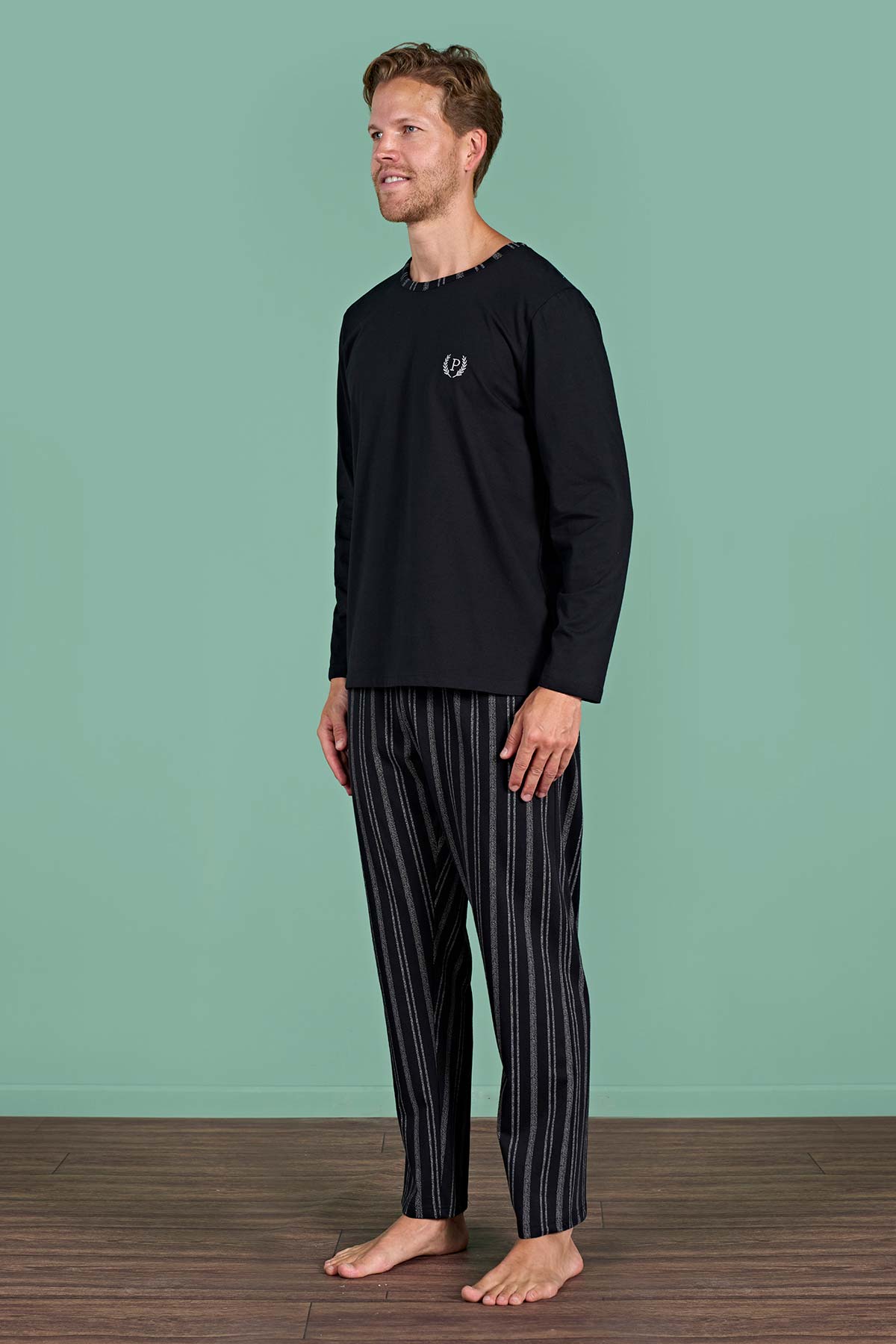 Pınarca Erkek Pijama Takımı Uzun Kollu Altı Çizgili Pamuklu