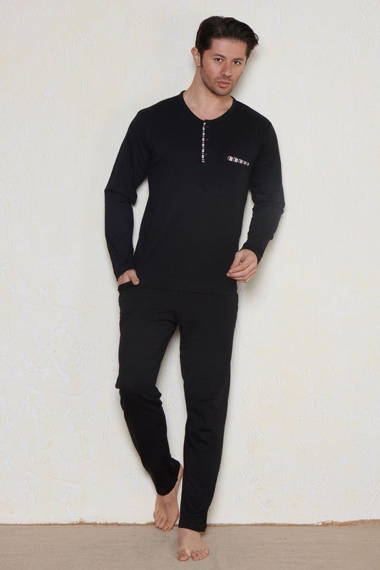 Pınarca Erkek Pijama Takımı Uzun Kollu Düğmeli Büyük Beden