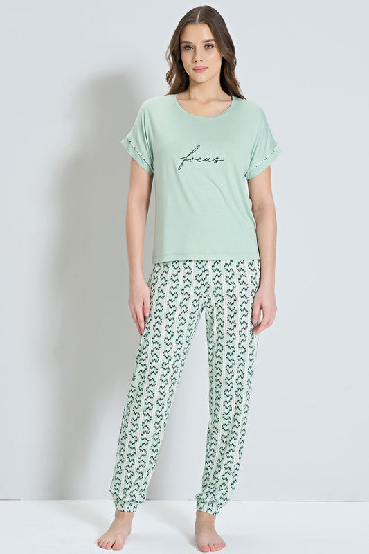 Pınarca Kadın Pijama Takım Kısa Kollu Paça Manşetli