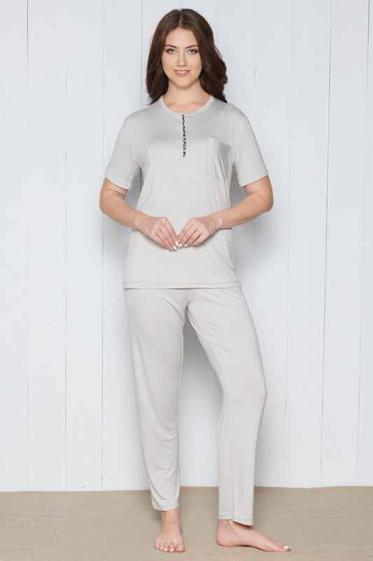 Pınarca Kadın Pijama Takımı 3 Düğmeli Düz Model Viskon Kumaş