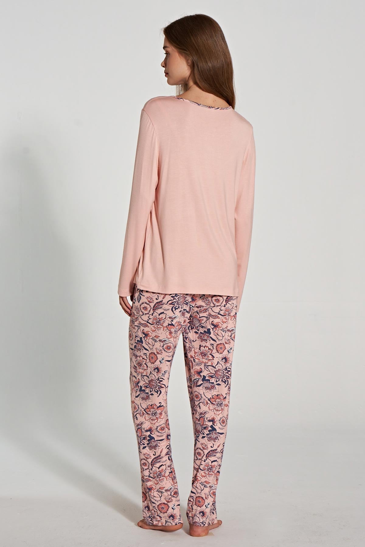 Pınarca Kadın Pijama Takımı Uzun Kollu Düğmeli Bisiklet Yaka