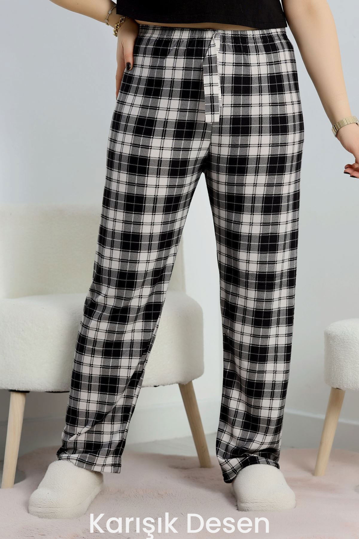 Pınarca Kadın Tek Alt Pijama Süet Desenli