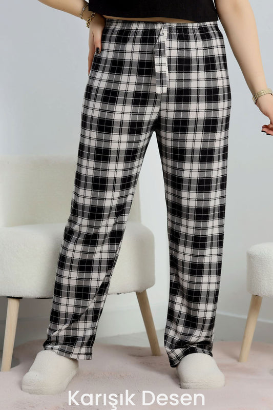 Pınarca Kadın Tek Alt Pijama Süet Desenli