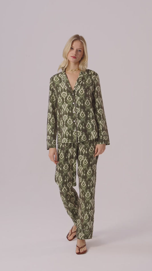 Pierre Cardin AMY kadın pijama takımı desenli biyeli yeşil renk - rahat günlük kullanım