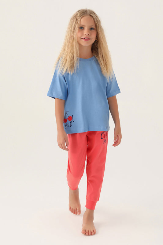 Roly Poly Kız Garson Pijama Takımı Kısa Kollu Bisiklet Yaka Süprem