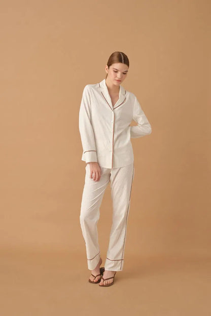 KYLIE - Braletli Biyeli Baskılı Kadın Pijama Takımı - Ivory