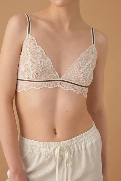 KYLIE - Braletli Biyeli Baskılı Kadın Pijama Takımı - Ivory