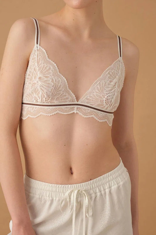 KYLIE - Braletli Biyeli Baskılı Kadın Pijama Takımı - Ivory