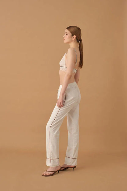 KYLIE - Braletli Biyeli Baskılı Kadın Pijama Takımı - Ivory
