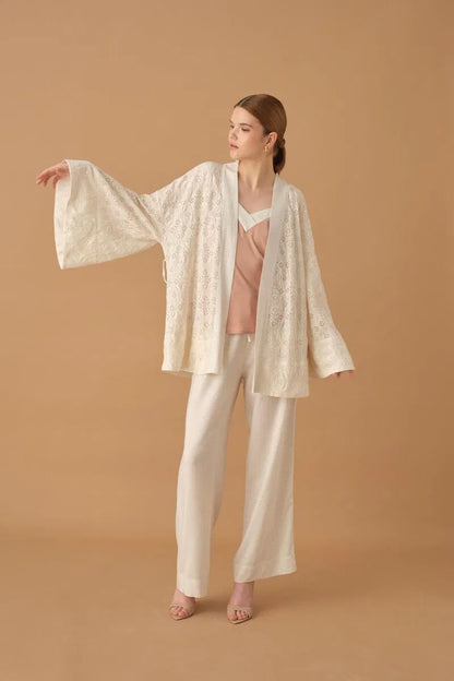 NICOLE - Kimonolu Keten Kadın Pijama Takımı - Neutral