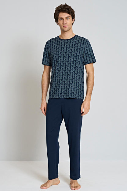  Pınarca geometrik desenli kısa kollu erkek pijama takımı büyük beden alternatif renk ön görünüm