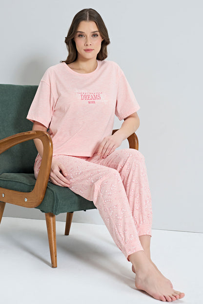 Pınarca kadın pijama takımı kısa kollu çiçek desenli detay – şık ve konforlu yaz pijama