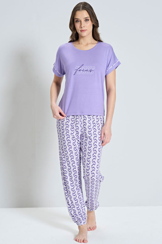  Pınarca kadın pijama takımı kısa kollu paça manşetli tam görünüm