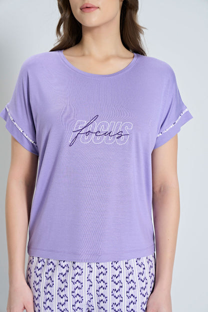  Pınarca paça manşetli kısa kollu kadın pijama takımı ön görünüm