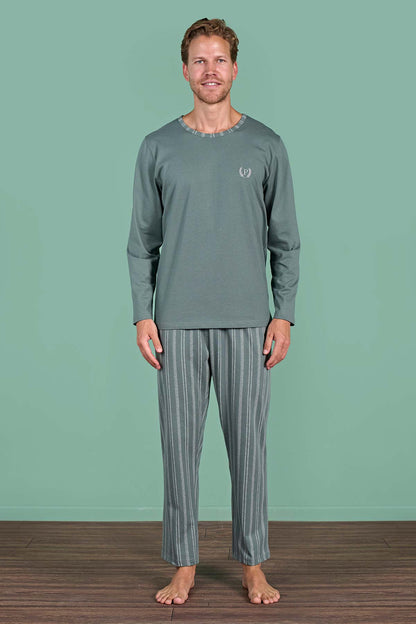 Pınarca uzun kollu çizgili erkek pijama takımı alternatif renk tam görünüm