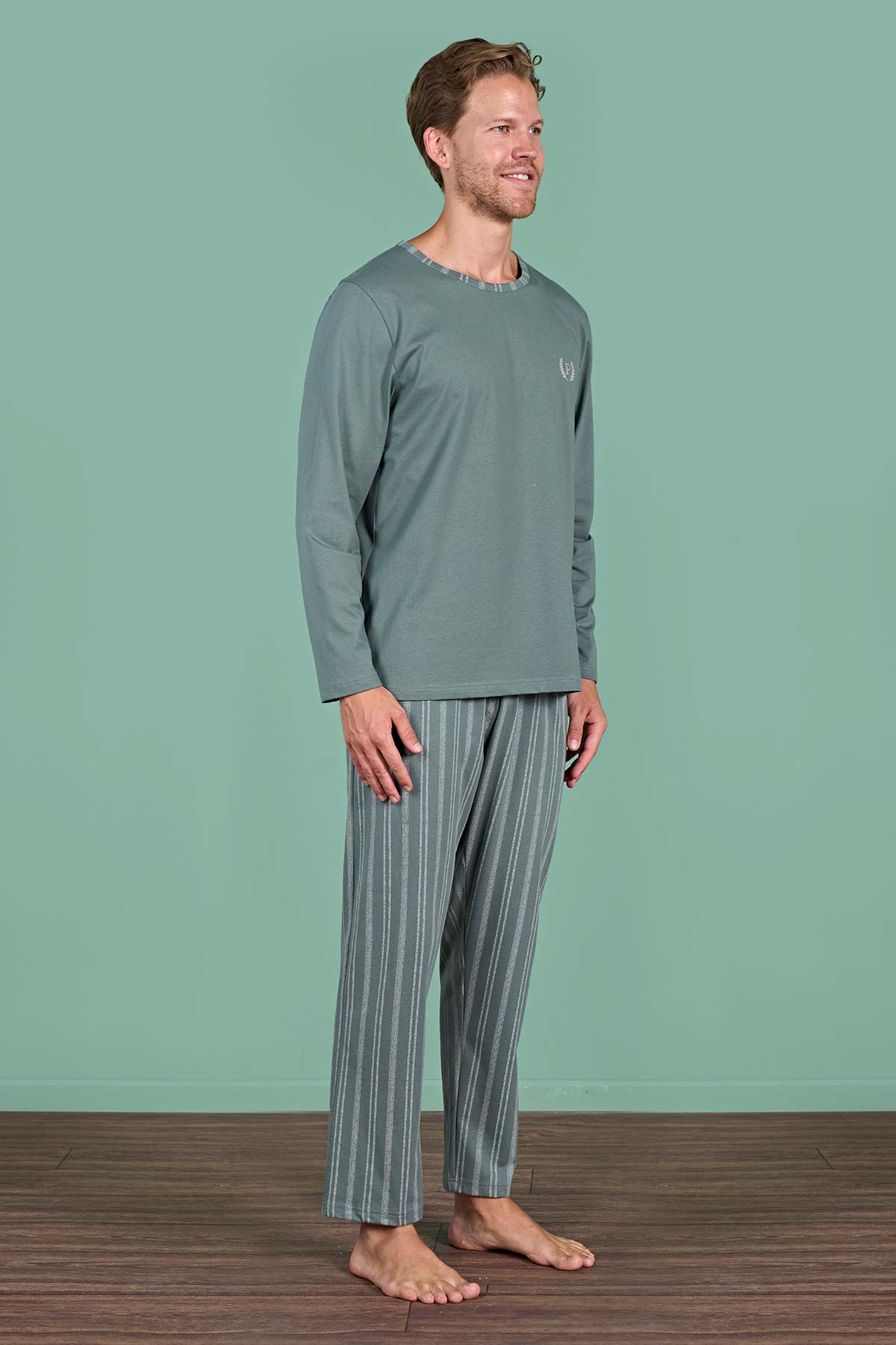 Pınarca altı çizgili pamuklu erkek pijama takımı alternatif renk yan görünüm