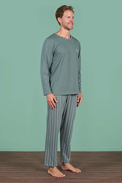 Pınarca altı çizgili pamuklu erkek pijama takımı alternatif renk yan görünüm