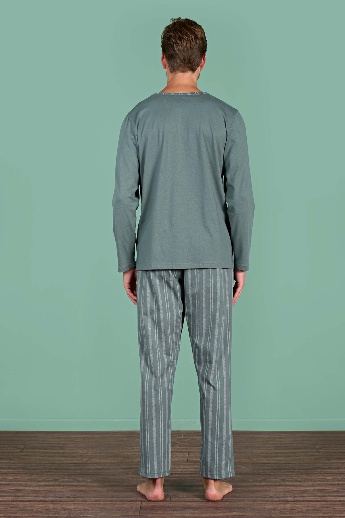 Pınarca erkek pijama takımı pamuklu altı çizgili alternatif renk arka görünüm