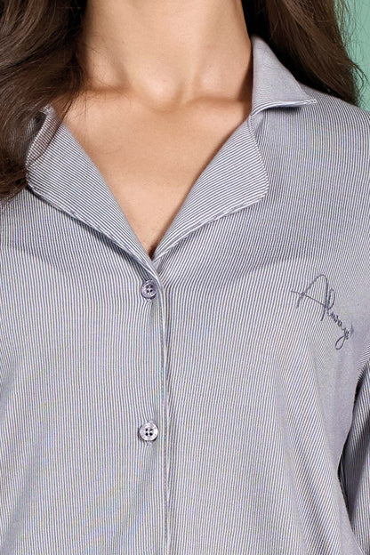 Pınarca kadın pijama takımı gömlek yaka düz Melisa - alternatif renk ön görünüm