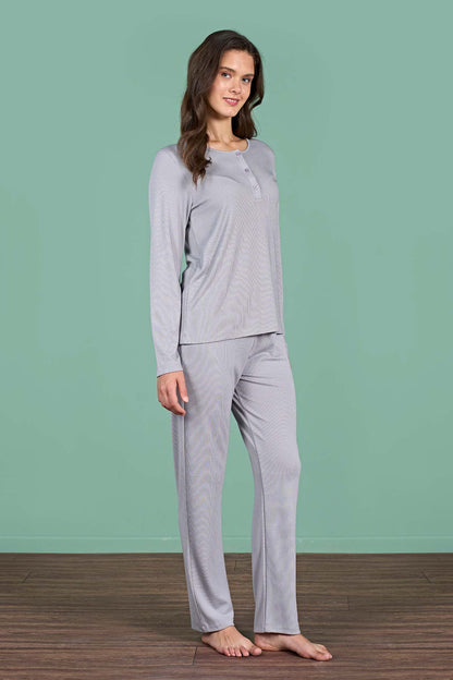  Pınarca kadın pijama takımı düğmeli düz Melisa - alternatif renk yan görünüm