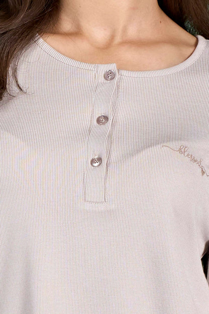 Pınarca kadın pijama takımı düğmeli düz Melisa - ön görünüm
