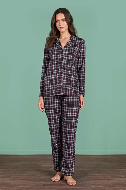  Pınarca kadın pijama takımı gömlek yaka ekoseli pamuklu eşli - alternatif renk detay görünüm