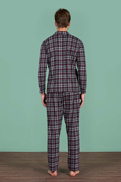 Pınarca erkek pijama takımı uzun kollu gömlek yaka ekoseli pamuklu eşli - alternatif renk arka görünüm
