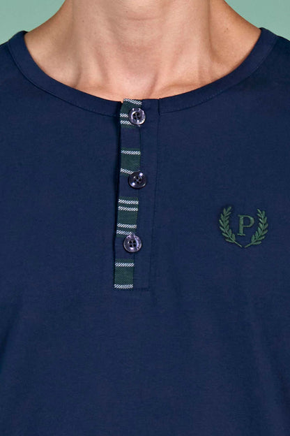  Pınarca pamuklu ekoseli erkek pijama takımı eşli detay görünümü